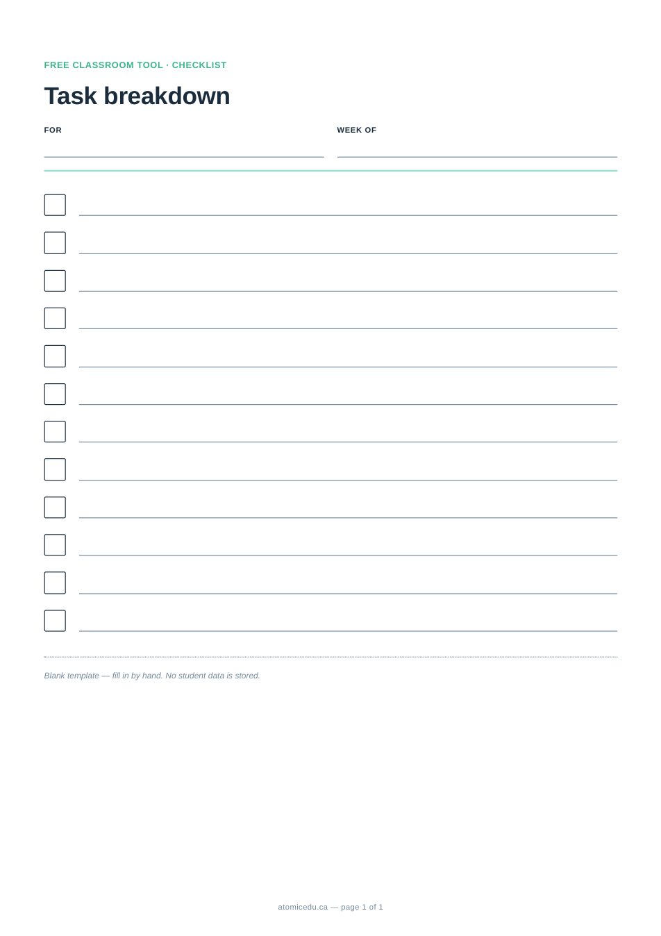 Preview of the Task checklist blank template