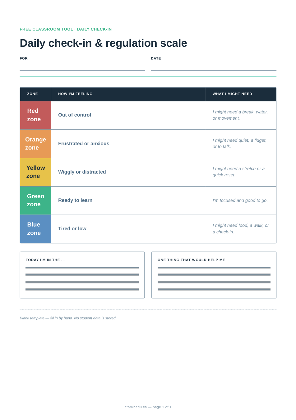 Preview of the Daily check-in blank template