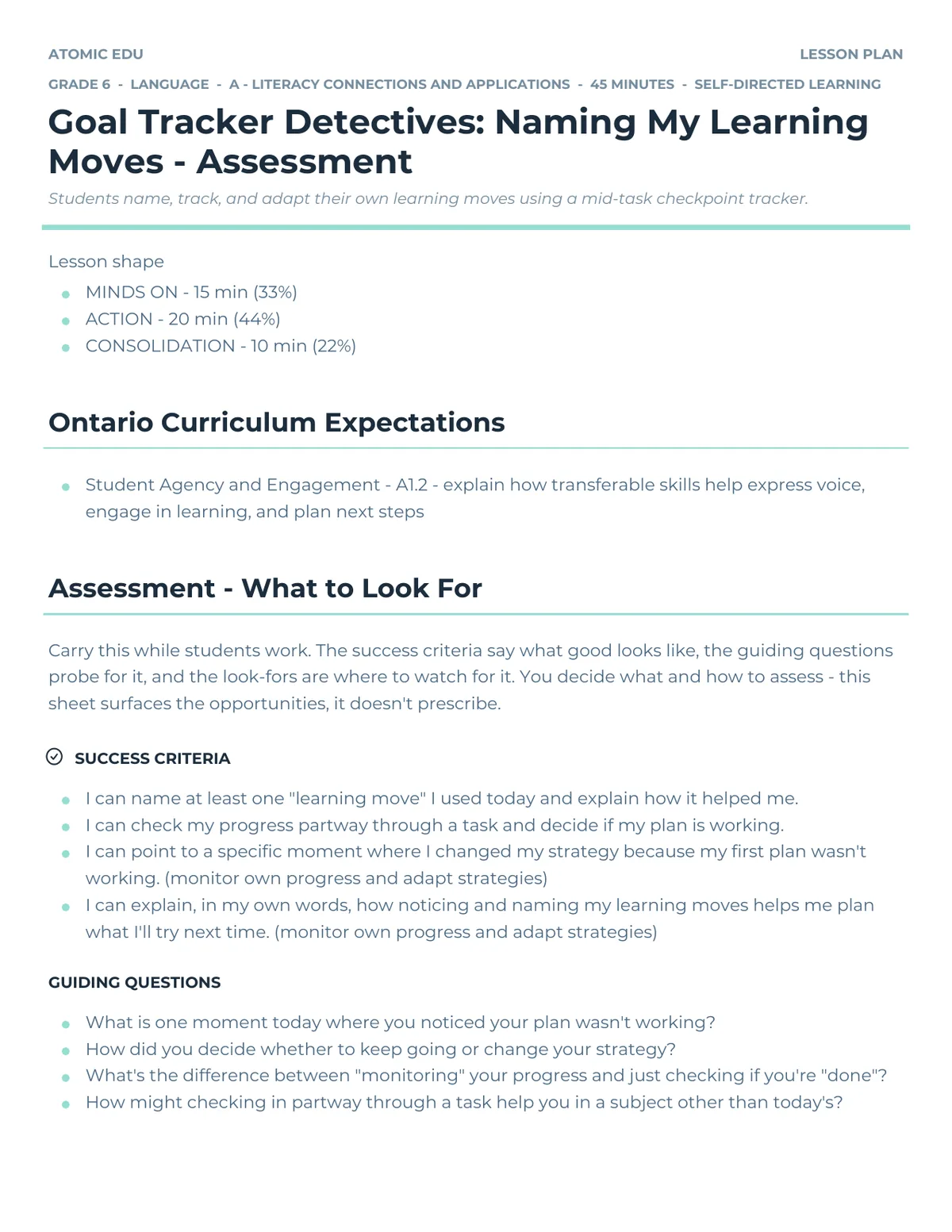 Assessment — What to Look For — page 1