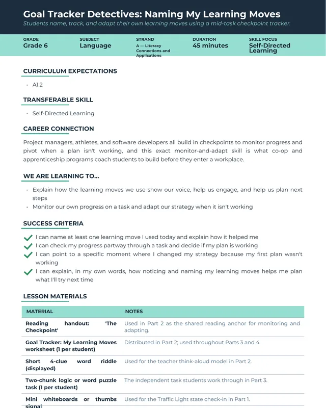 Lesson Information Sheet