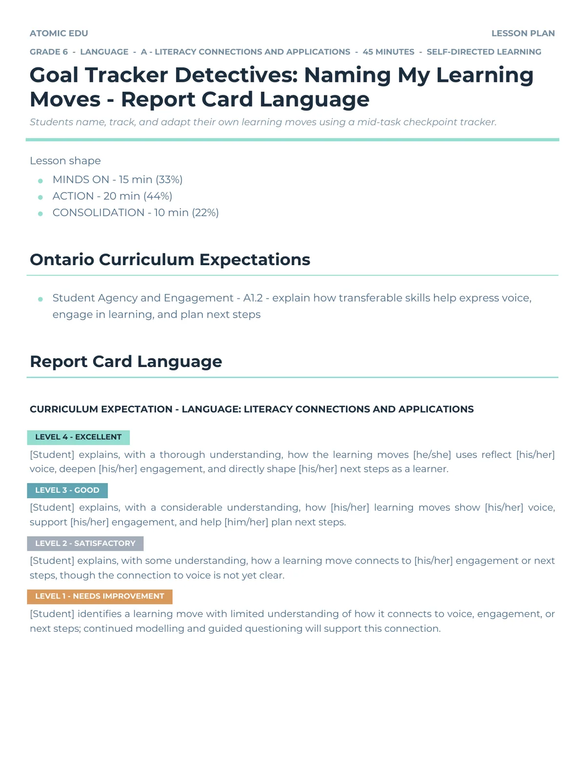 Report Card Language — page 1