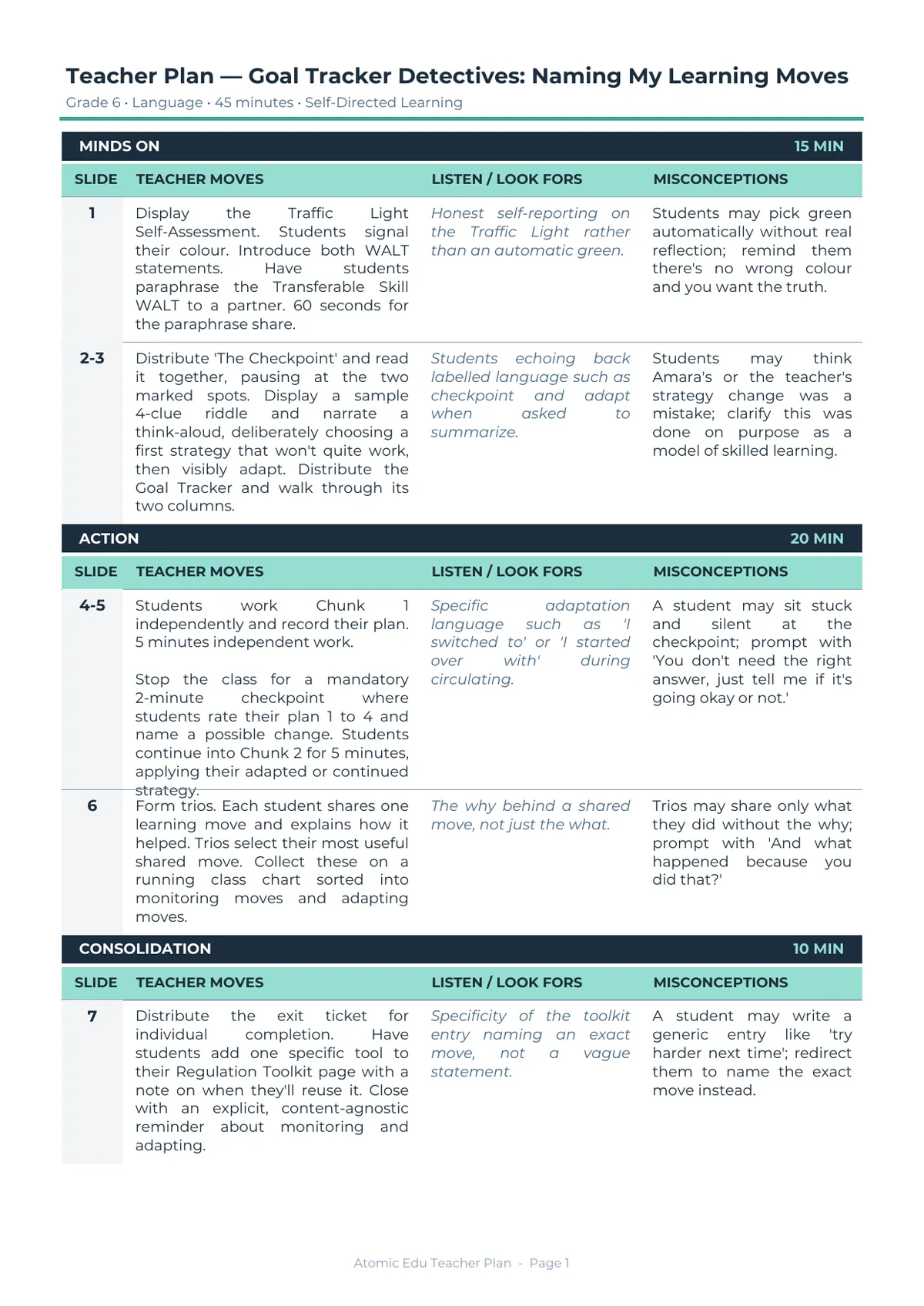Teacher Plan — page 1